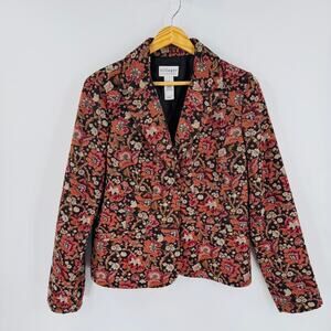 Liz Claiborne Villager Floral Tapestry Blazer Size 12 Cottagecore Vintage Opera